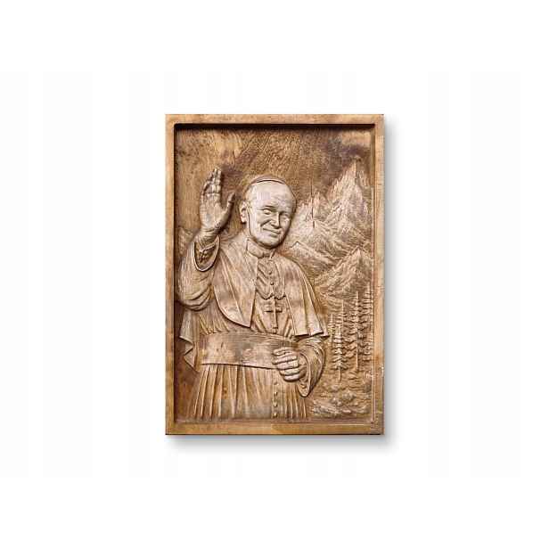 Plochá socha Jan Pavel II. 25 cm dřevěný obraz lakovaná bříza