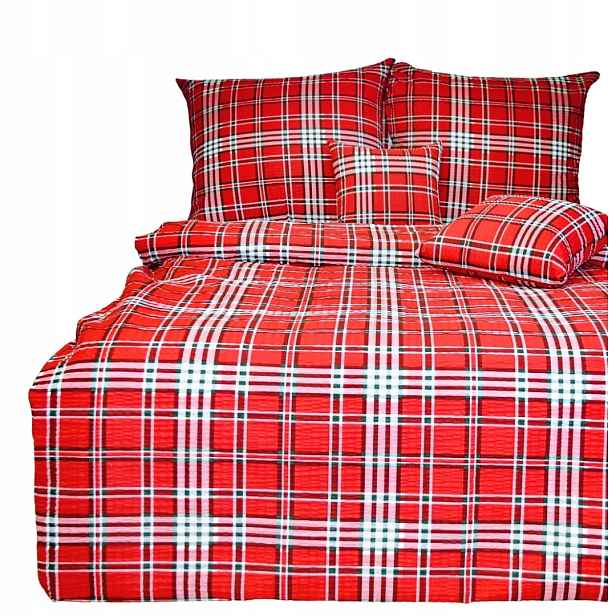 Sada Povlečení Kůra 140x200 1x70/80 Červená Mřížka Elegantní
