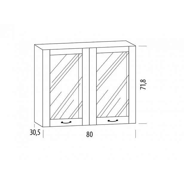 GISTOLA, horní skříňka prosklená 80BB, korpus bílý, dvířka bílé MDF