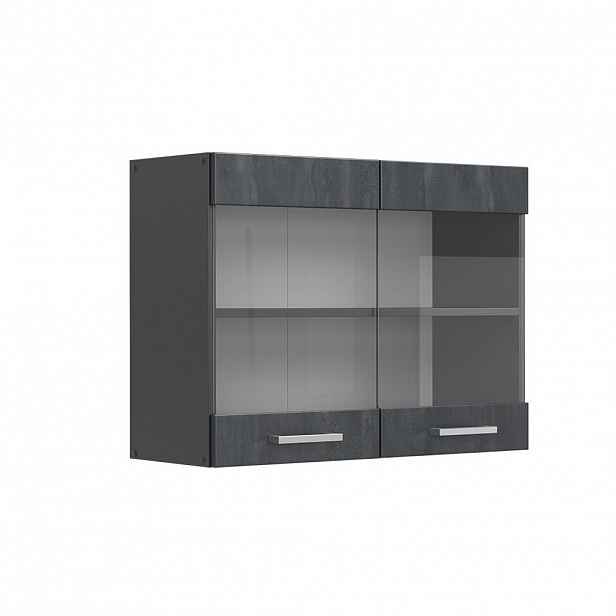 Vicco SKLENĚNÁ KUCHYŇSKÁ SKŘÍŇKA R-Line Černý beton 80 cm