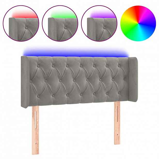 vidaXL Čelo postele s LED světle šedé 103 x 16 x 78/88 cm samet