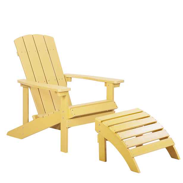 Beliani ZAHRADNÍ ŽIDLE s podnožkou Umělé dřevo žlutá Adirondack