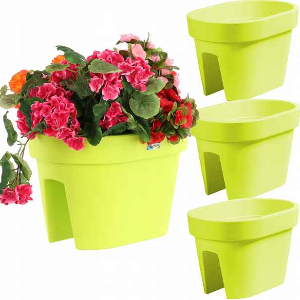 Sada 3 kusů truhlíků květináč zábradlí 39,5 cm x 27 cm Limetka