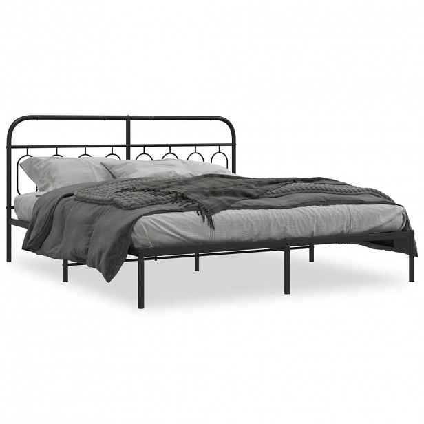 vidaXL Kovový rám postele s čelem černý 183 x 213 cm