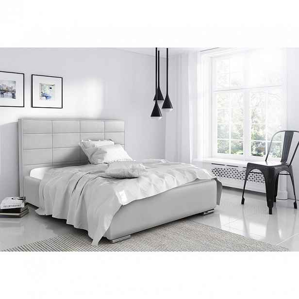 Elegantní manželská postel Caffara 180x200, šedá, jemná potahová látka