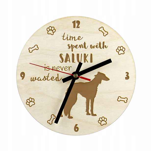Perský chrt, Saluki, gravírované hodiny se psem, průměr 30 cm, jméno psa
