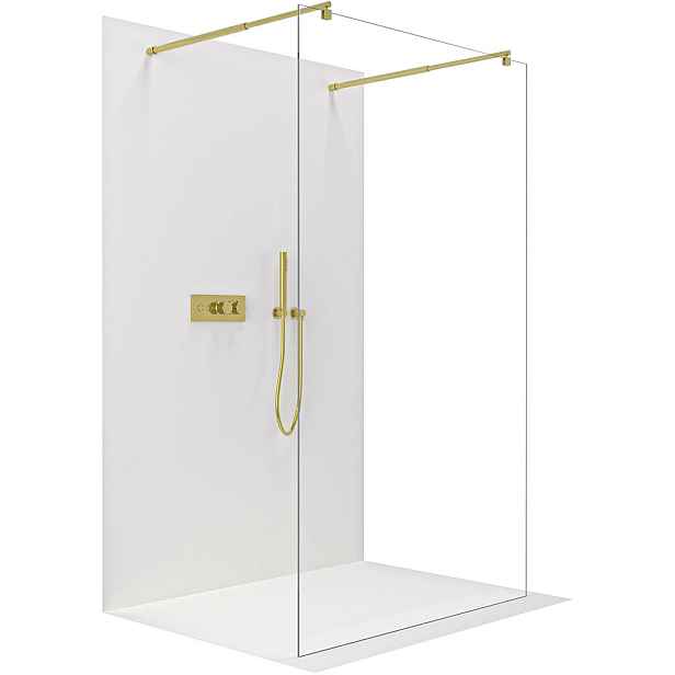 Sprchová zástěna Walk-in Onyx Duo L/P - 8 mm - kulatá vzpěra - zlatá, transparentní sklo - 150x200 cm