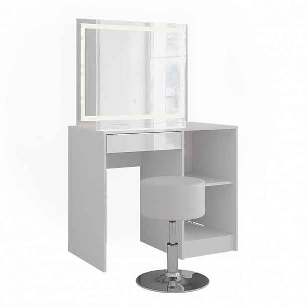 Vicco TOALETNÍ STOLEK Sherry Bílá/bílý vysoký lesk 89.8 cm s LED zrcadlem a stoličkou