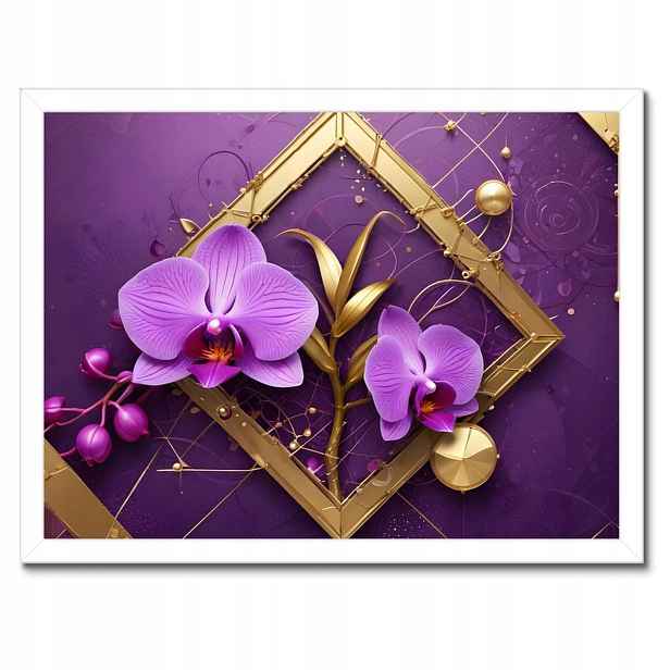 Plakáty v rámu 40x30 Fialové orchideje a zlato
