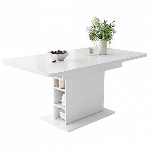 Modfu JÍDELNÍ stůl z dřevotřísky a kovu 130x70x75 cm bílý rozkládací s úložným prostorem a multifunkčním využitím