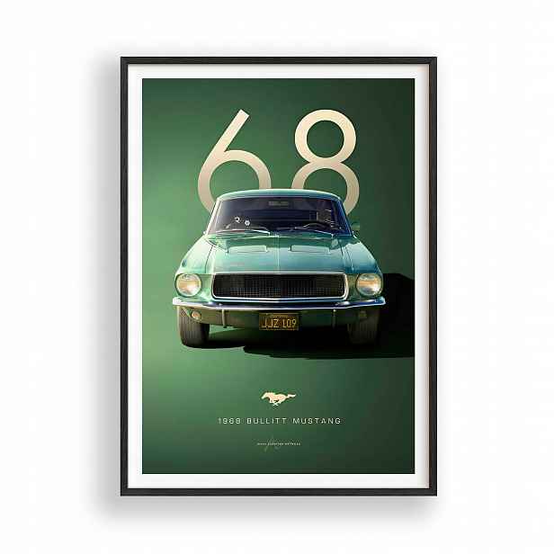 Obraz Auto Ford Mustang Bullitt 1968 Rámeček Dřevěný Černý 30x42 cm