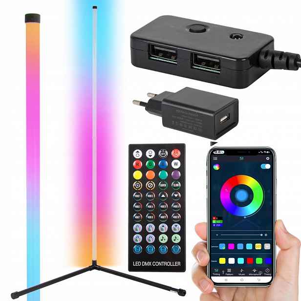 Stojací podlahová rohová lampa rgb led noční do ložnice, aplikace 1 m