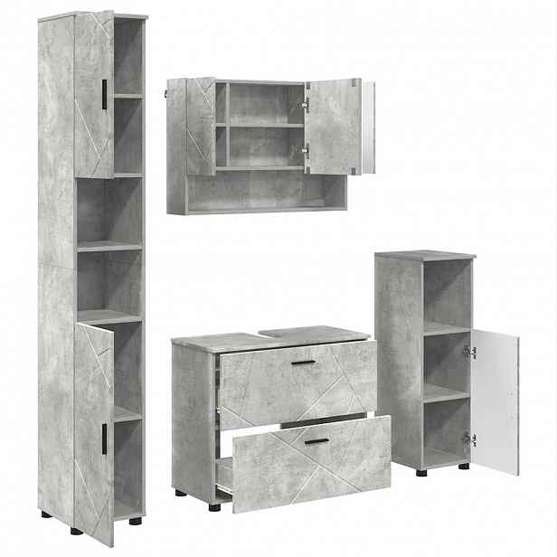vidaXL Sada koupelnového nábytku 4 ks Betonově šedá 35 x 30 x 192 cm