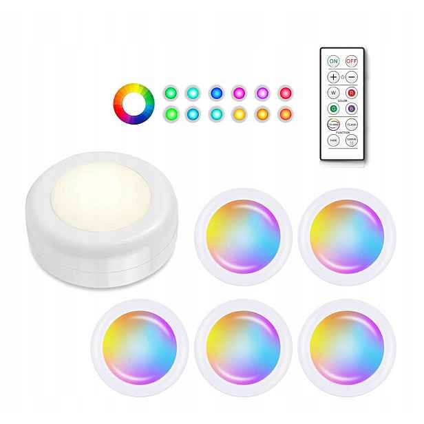 Bezpřevodové Rgb Led lampy s dálkovým ovládáním Osvětlení skříněk Noční lampy 6 Ks
