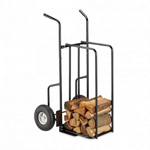 Relaxdays VOZÍK Černý na krbové dřevo XL ocel 200 kg