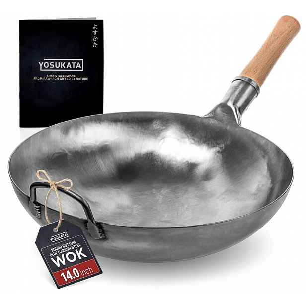 Yosukata Wok 36 cm ocel kulaté dno plyn Bbq 6,8 l