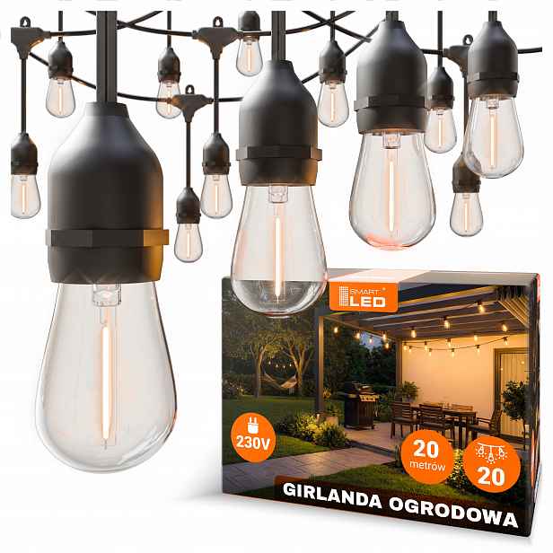 Zahradní Světelná Girlanda 20 m 20X Led žárovka Venkovní zahradní světla