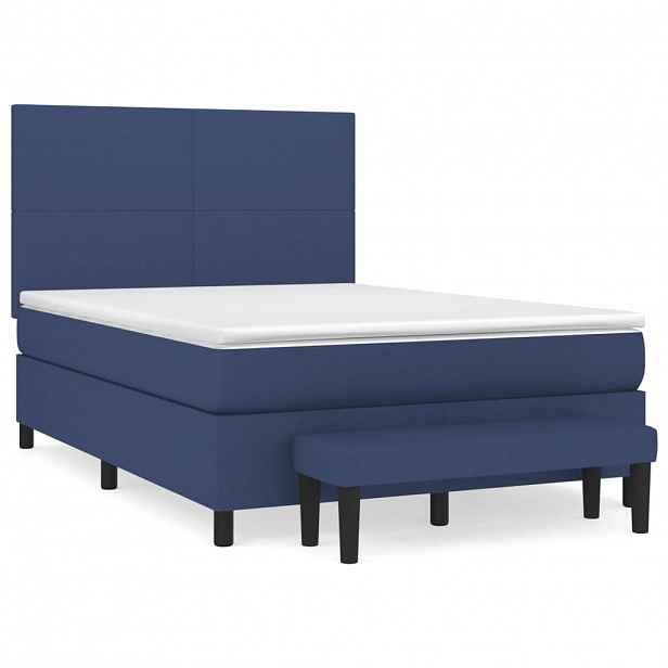 vidaXL Box spring postel s matrací modrá 140x190 cm textil