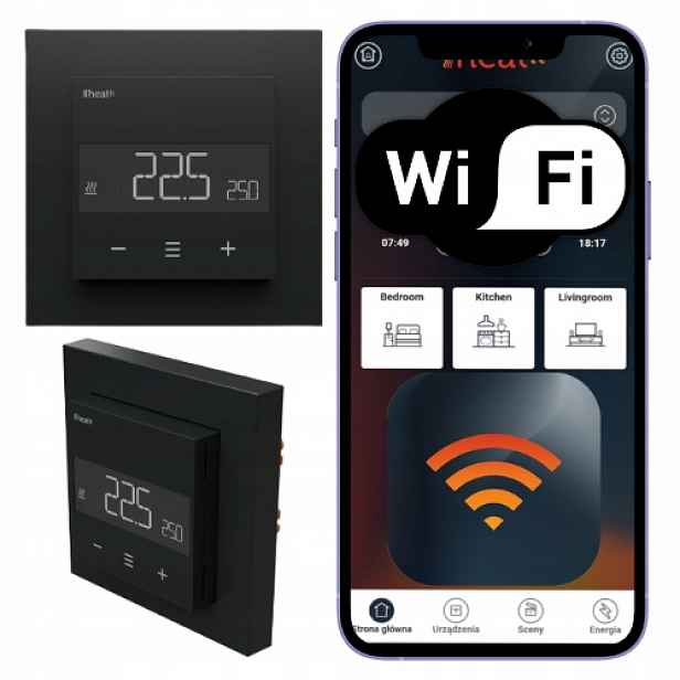 Heatit WiFi6 černý matný – WiFi termostat 16A 3600W MyHeatit