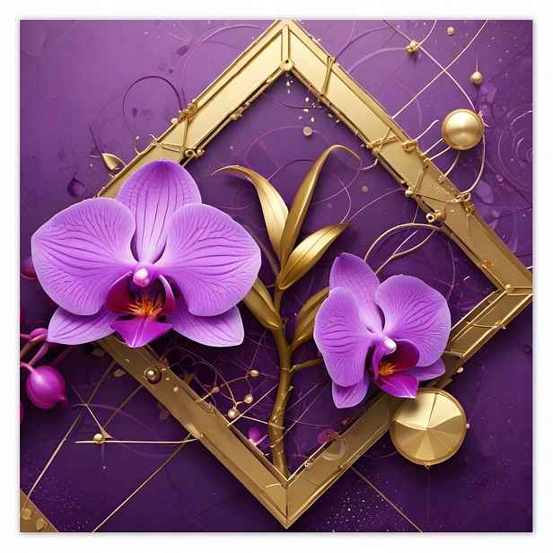 Plakáty 140x140 Fialové orchideje a zlato