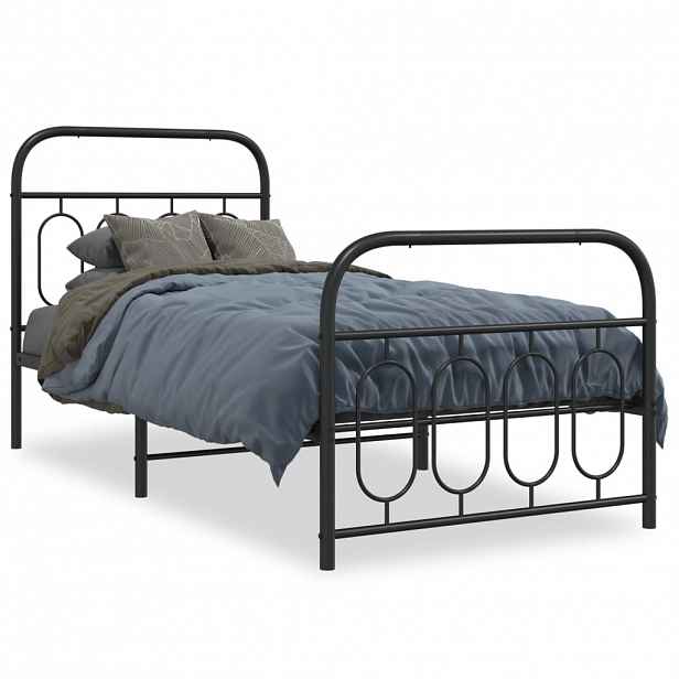 vidaXL Kovový rám postele s hlavovým a nožním čelem černý 90 x 200 cm