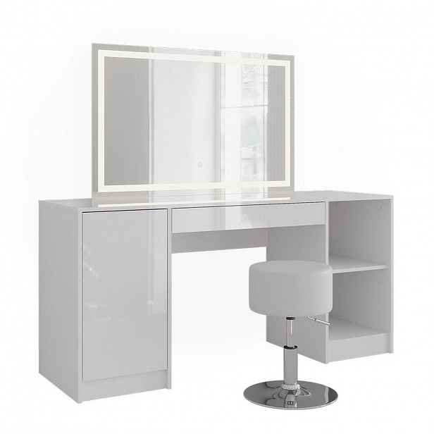 Vicco TOALETNÍ STOLEK Sherry Bílá/bílý vysoký lesk 158.2 cm s LED zrcadlem a stoličkou