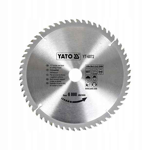 Vidiový Kotouč 250 MM Na Dřevo A Plasty YT-82165 60 Zubů Wolfram Yato