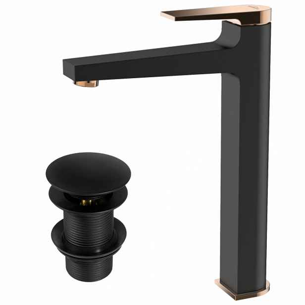 Vysoká umyvadlová baterie Invena Midnight černá/zlatá růžová BU-35-W14