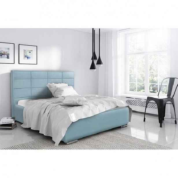 Elegantní manželská postel Caffara 200x200, modrá, jemná potahová látka