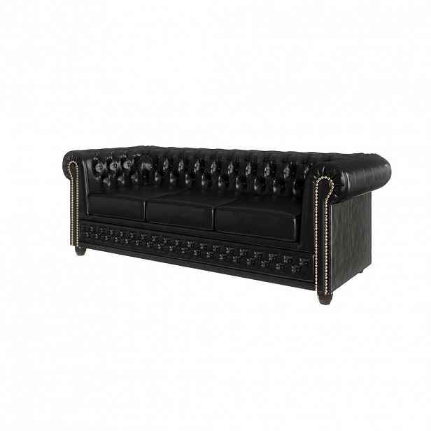 S-Style CHESTERFIELD TŘÍMÍSTNÁ POHOVKA Morin z černé veganské kůže se spací funkcí