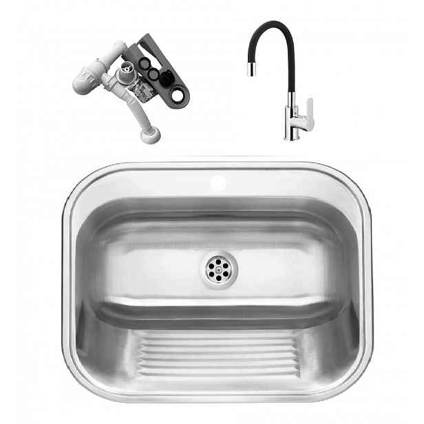 Set Hospodářská Komora 65 CM S Poličkou Baterie Černá Ocel Přepad Mat