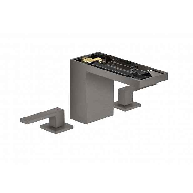 Axor MyEdition - Umyvadlová baterie s výpustí Push-Open, 3-otvorová instalace, EcoSmart, kartáčovaný černý chrom/bez destičky 47072340