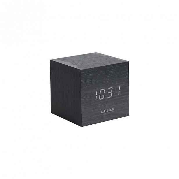 Černý budík Karlsson Mini Cube, 8 x 8 cm