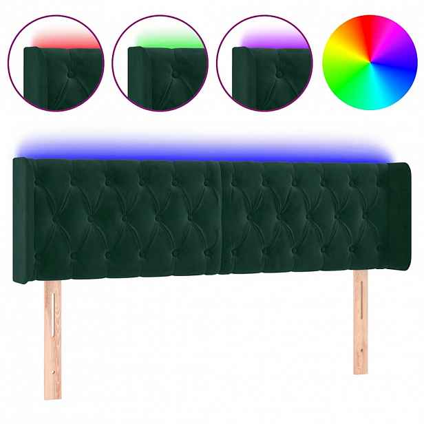 vidaXL Čelo postele s LED tmavě zelené 147 x 16 x 78/88 cm samet