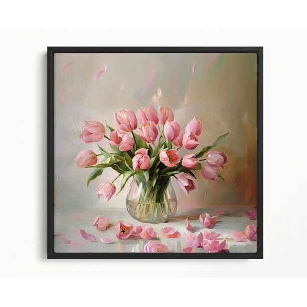Obraz Rám Americký Box Květiny Růžové Tulipány Kytice Váza 60x60