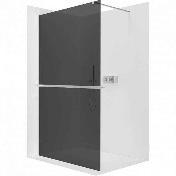 Sprchová zástěna Walk-in Onyx Cube L/P - 8 mm - hranatá vzpěra + polička/držák na ručníky - chrom, grafitové sklo - 30x200 cm