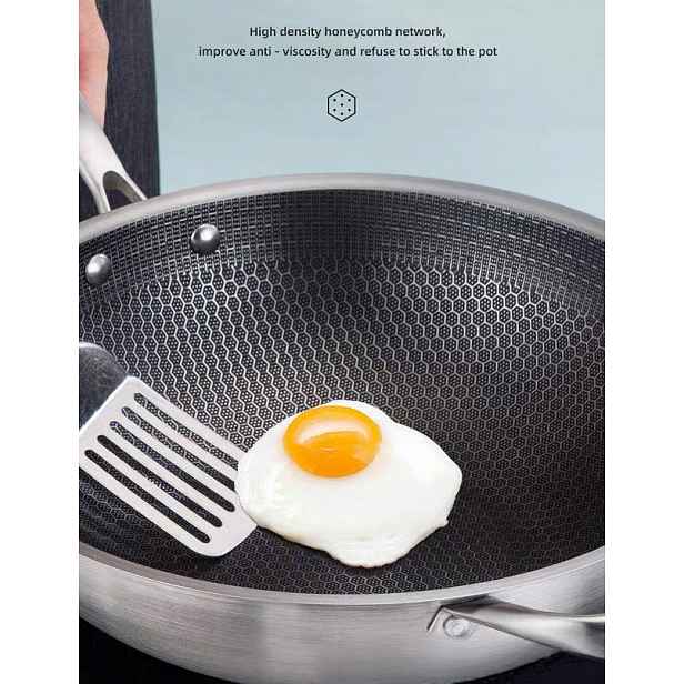 Wok 28 cm Nerezová Ocel Medová Plástev Indukce