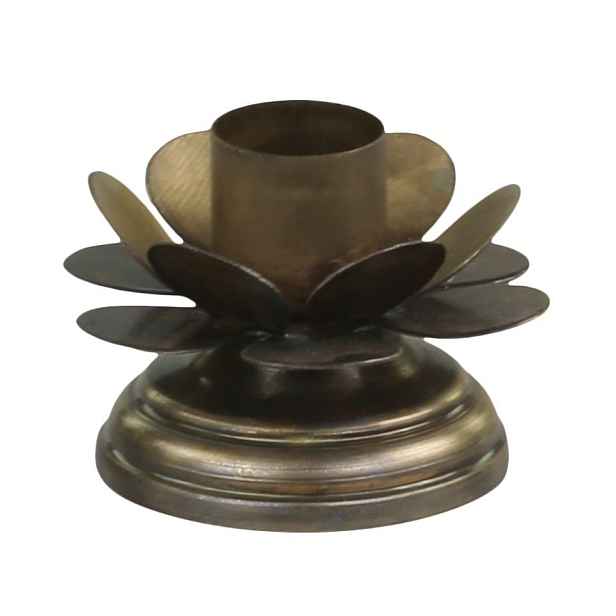 Bronzový antik svícen na úzkou svíčku Flower - Ø 6*4cm Chic Antique
