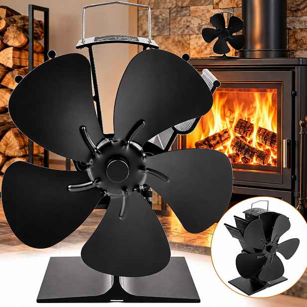 Termoelektrický Krbový Ventilátor Napájený Teplem, Tichý Ventilátor, Černý