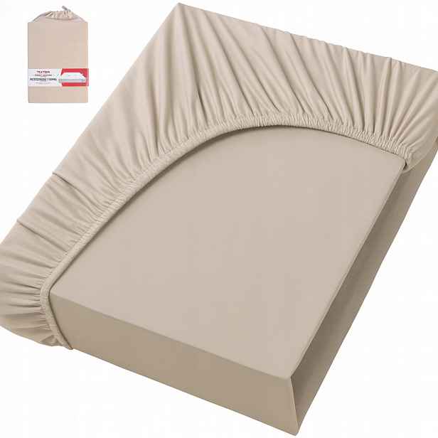 Prostěradlo Bavlna Elastan s gumou 160x200 +35 cm Beige Příjemné Tlusté