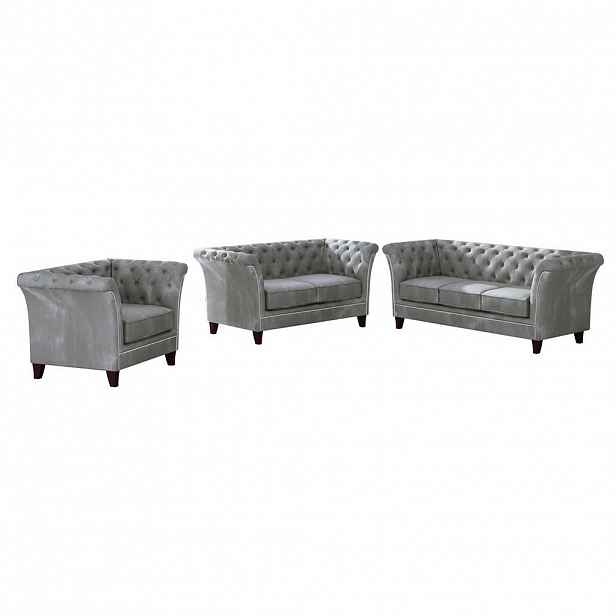 S-Style CHESTERFIELD SEDACÍ SOUPRAVA 3+2+1 Fusion ze šedého sametu