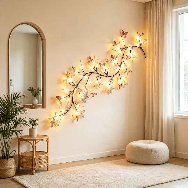 TEMU 1ks-30 LED Motýlí Pohádková Řetězová Světla, Napájení přes USB, 8 Světelných Režimů, Design Umělé Větve, pro Vnitřní/Venkovní Dekoraci, Vhodné