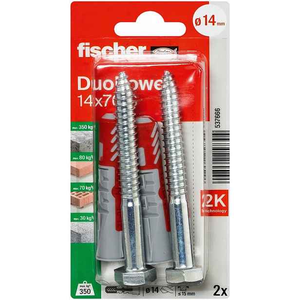 Univerzální rozpěrné hmoždinky DuoPower 14 x 70 mm s vruty 2 ks Fischer
