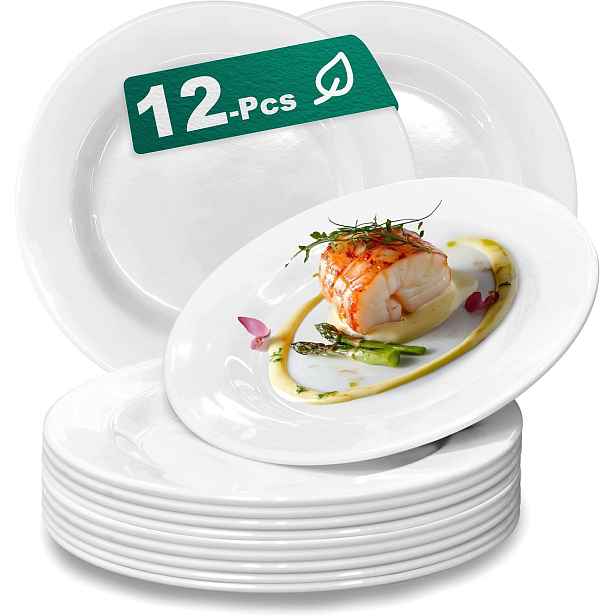 Elegantní sada 12 bílých talířů, ideální pro domácnost a restauraci mangmong
