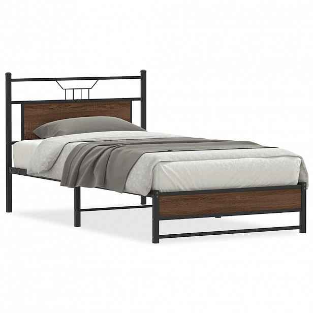vidaXL Rám postele bez matrace Dub hnědý 107x203 cm Dřevěné konstrukce