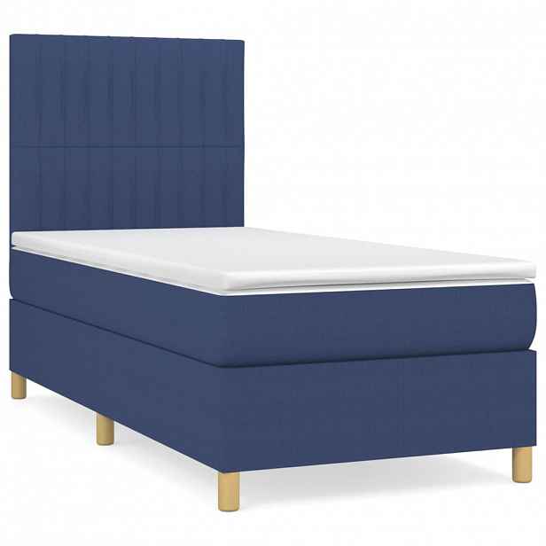 vidaXL Box spring postel s matrací modrá 90x190 cm textil