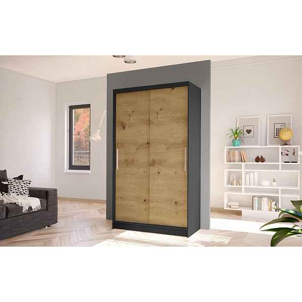 Moderní šatní skříň BRUNO 1 - šířka 100 cm, černá / dub artisan