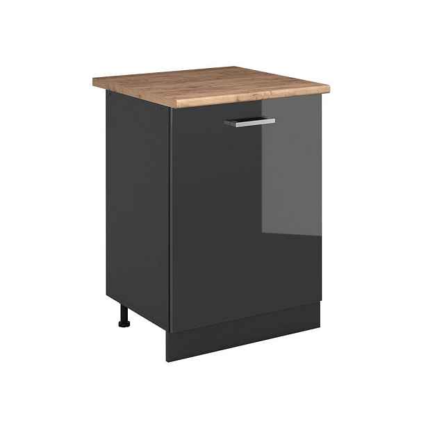 Vicco SPODNÍ SKŘÍŇKA KUCHYŇSKÉ LINKY R-Line, Antracitový vysoký lesk/Antracit, 60 cm s 1 dveřmi pracovná doska Dub Goldkraft