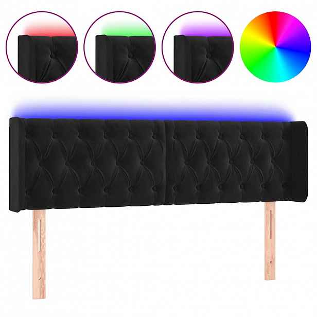 vidaXL Čelo postele s LED černé 163 x 16 x 78/88 cm samet