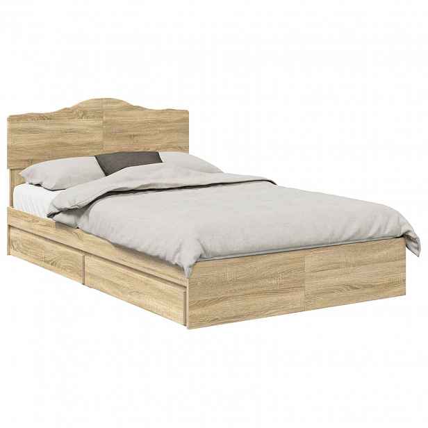 vidaXL Postel s úložným prostorem se zásuvkou Sonoma dub 135 x 190 cm